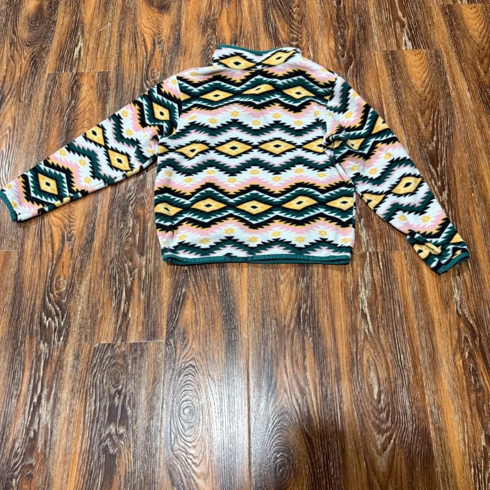 Cruel Girls Size L 10 Fleece Pullover Kids Green Southwestern Aztec Snap FLAWED